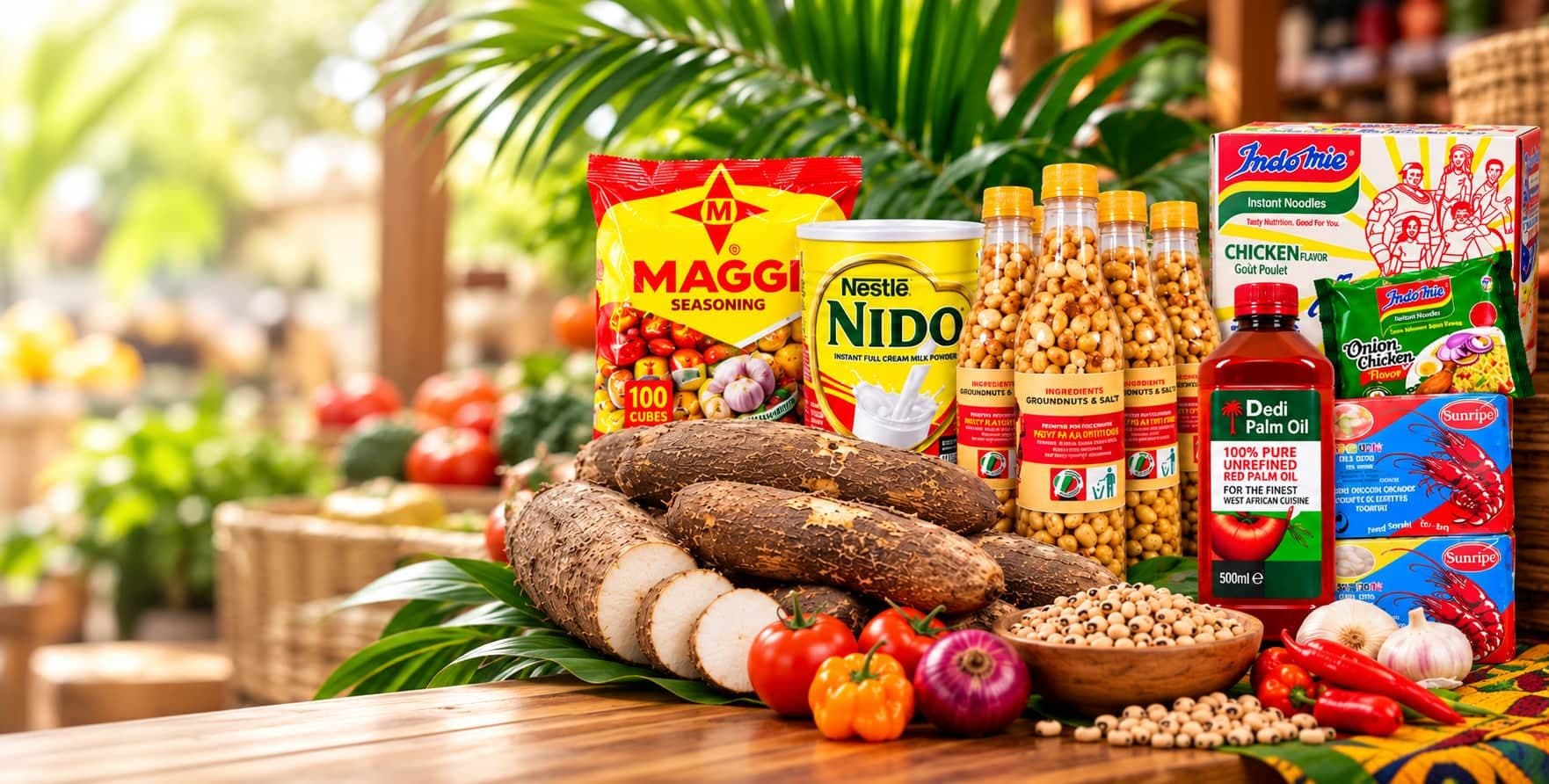 Maggi, Nido, palm oil, groundnuts and fresh cassava at Walkem African Food Market